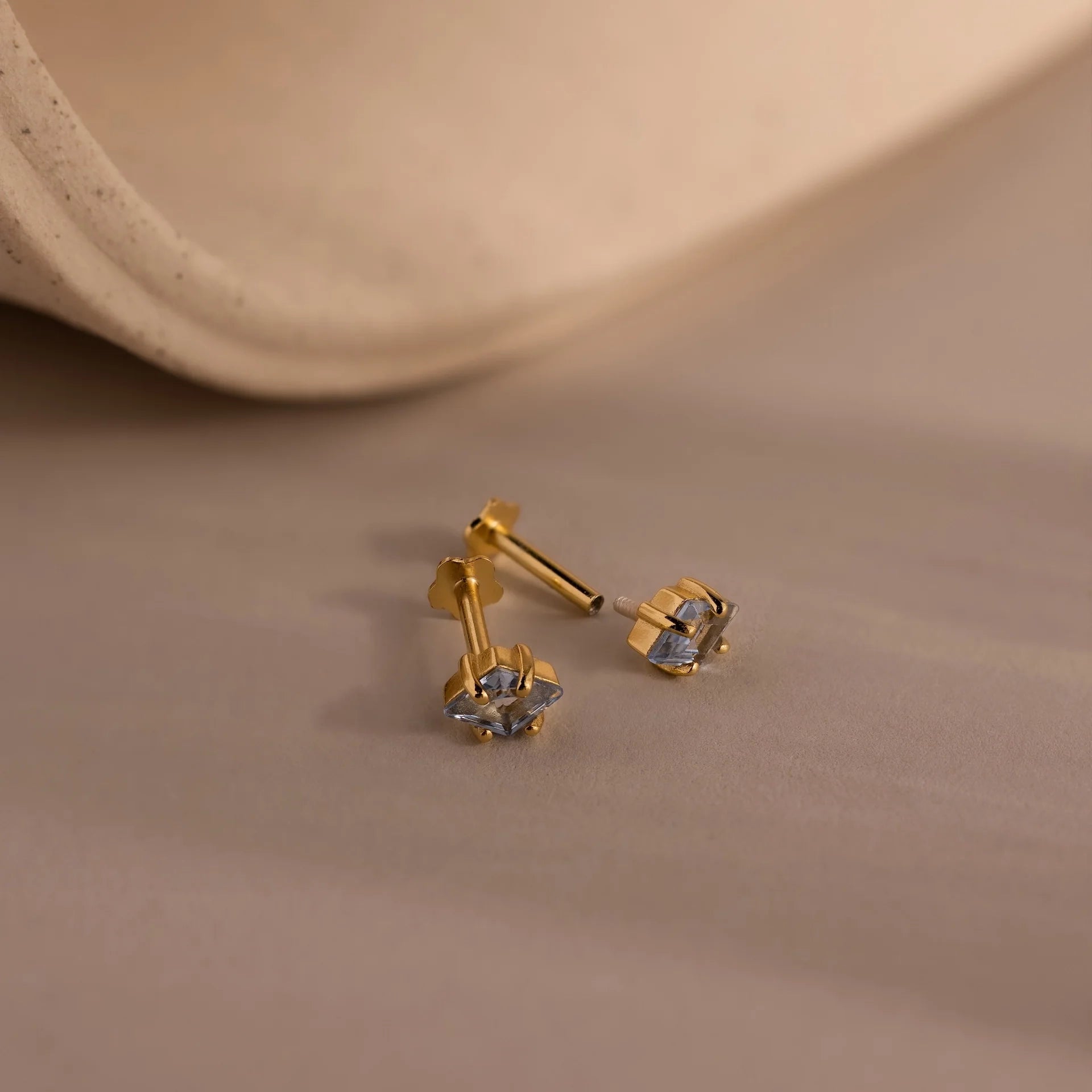 Ruby Flat Back Stud Earrings Silver 18K Gold Plated