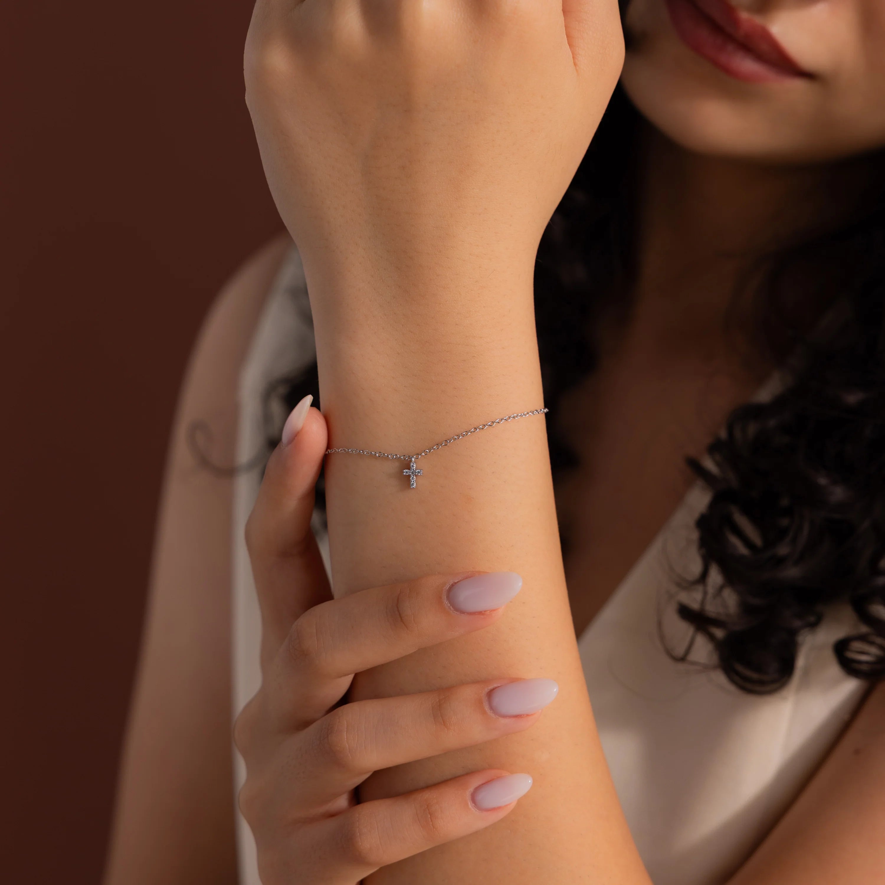 Dainty Cross Charm Bracelet Silver 18K Gold Plated