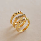 Paris Thin Name Signet Ring  Silver 18K Gold Plated