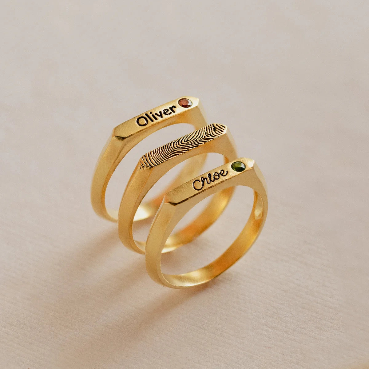 Paris Thin Name Signet Ring  Silver 18K Gold Plated