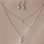 Opal Star Charm Necklace & Earrings Set Silver 18K Gold Plated