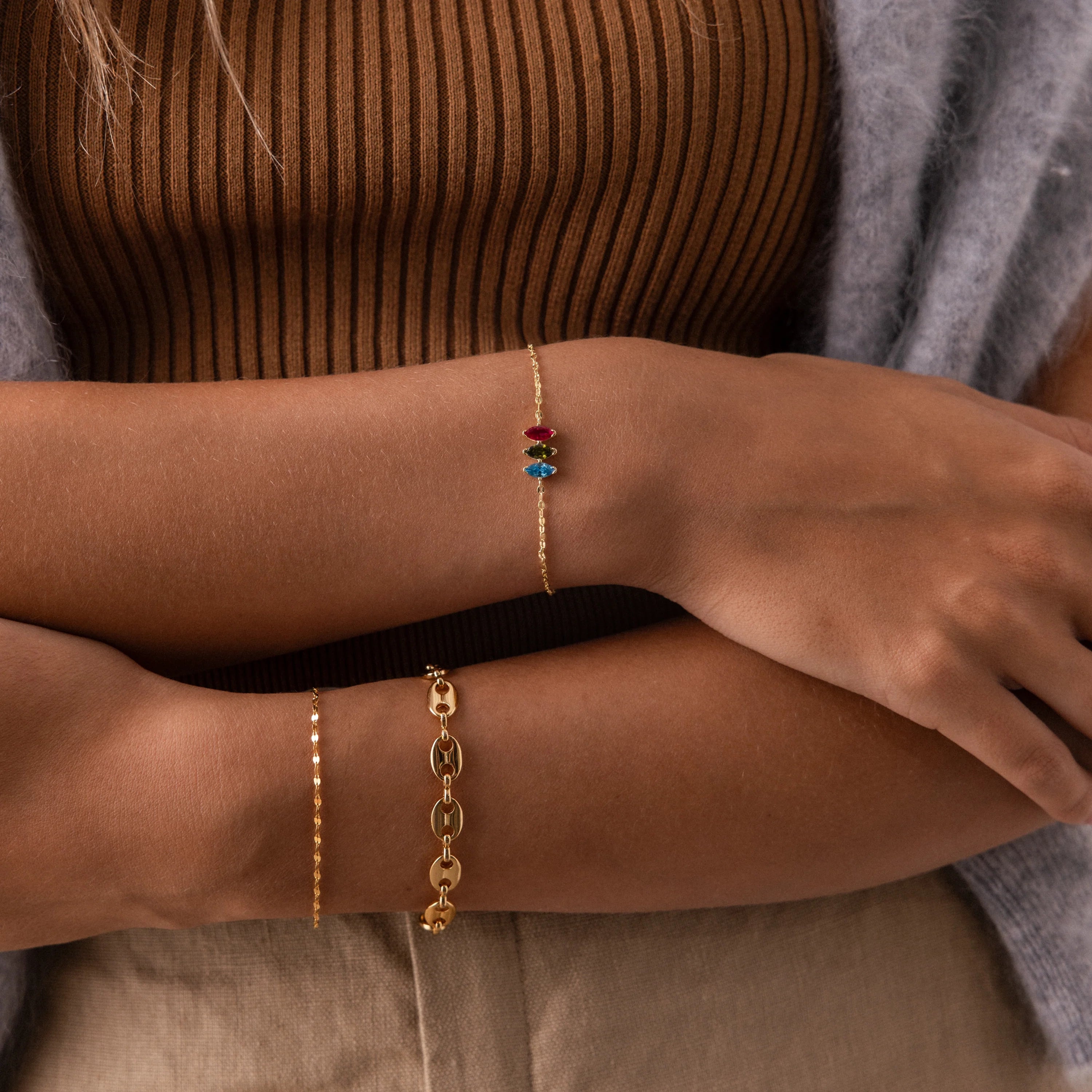Multiple Marquise Birthstone Bracelet Silver 18K Gold Plated