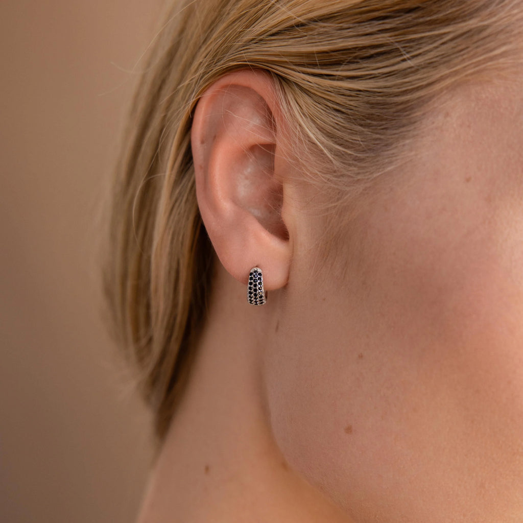 Chunky Onyx Pave Huggies Silver 18K Gold Plated