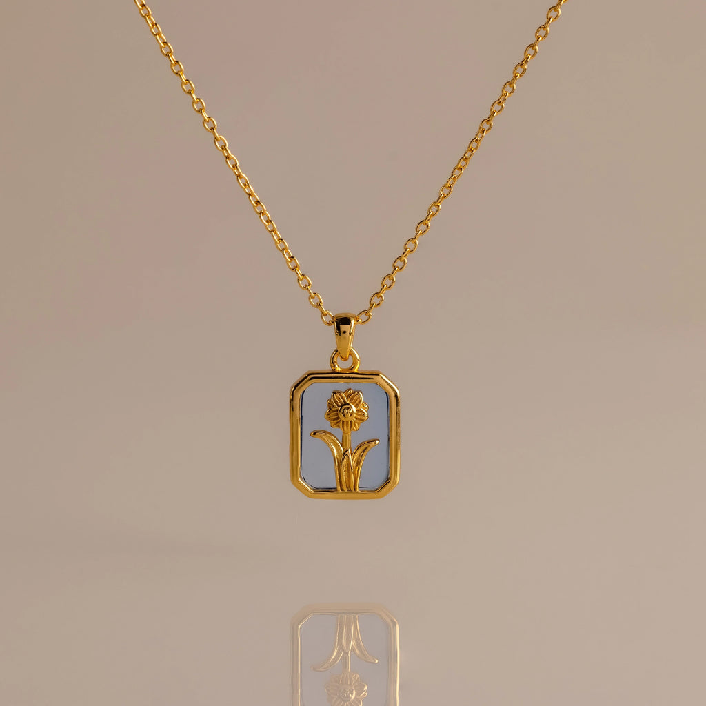 Birth Flower Charm Necklace Silver 18K Gold Plated