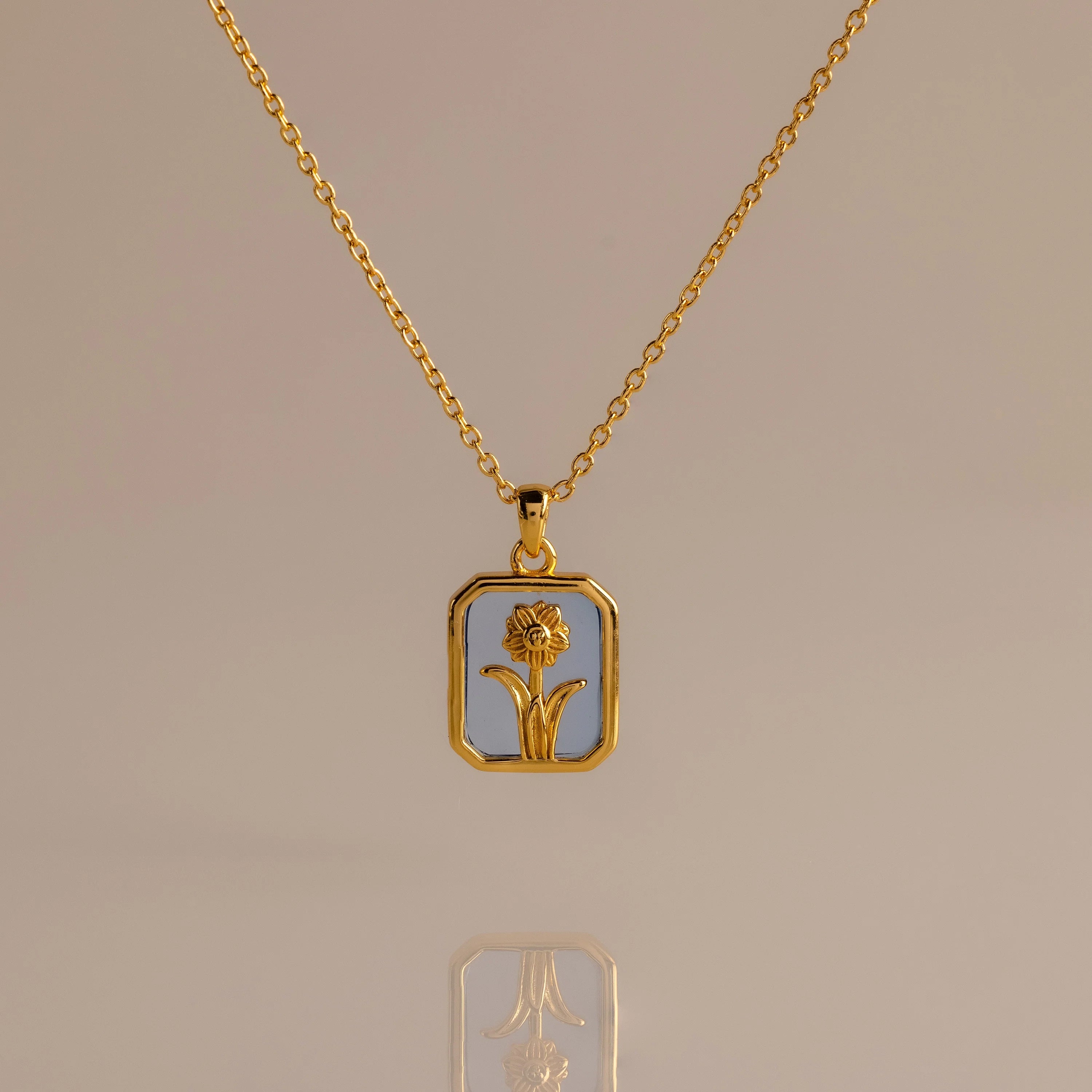 Birth Flower Charm Necklace Silver 18K Gold Plated
