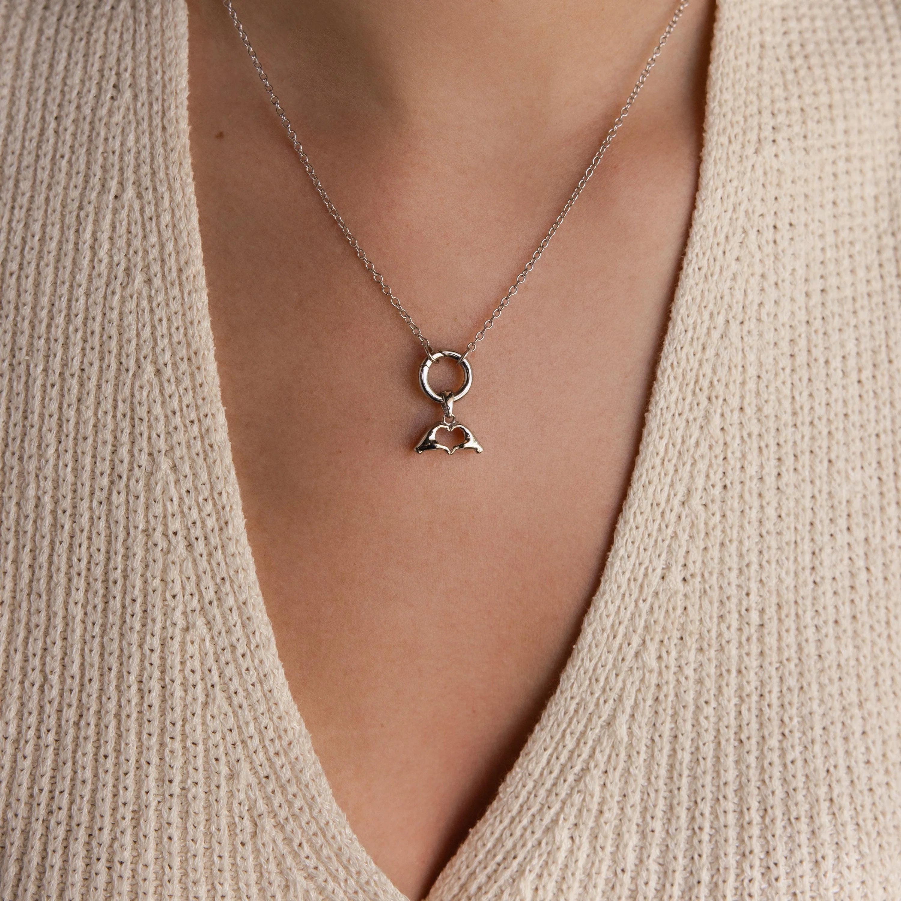 Heart Hand Charm Silver 18K Gold Plated