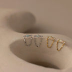 Opal & Diamond Chain Studs Silver 18K Gold Plated