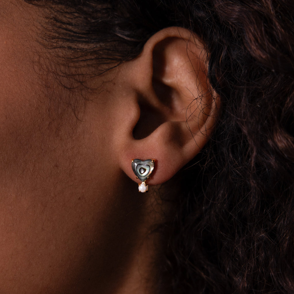 Abalone Pearl Heart Studs Silver 18K Gold Plated