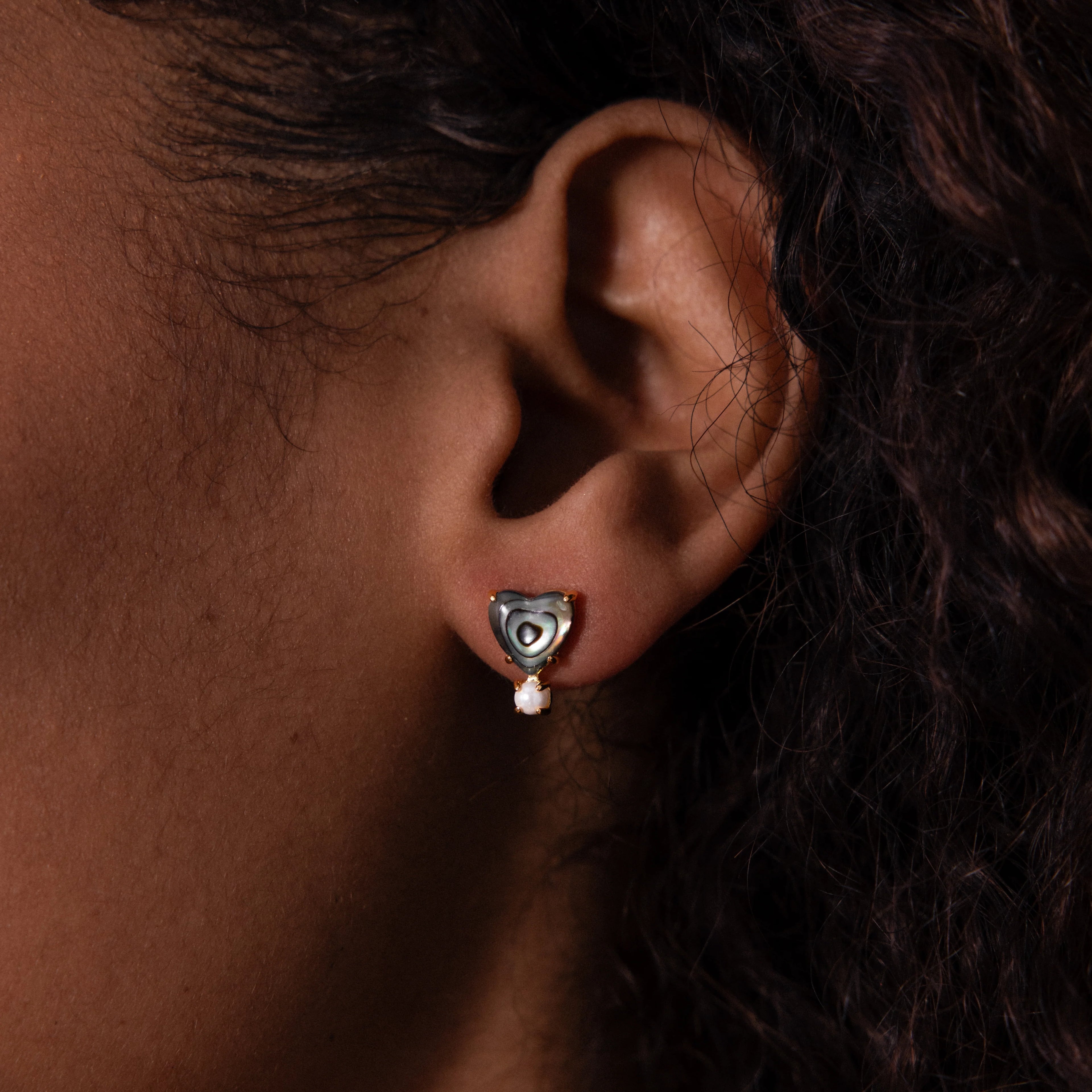 Abalone Pearl Heart Studs Silver 18K Gold Plated