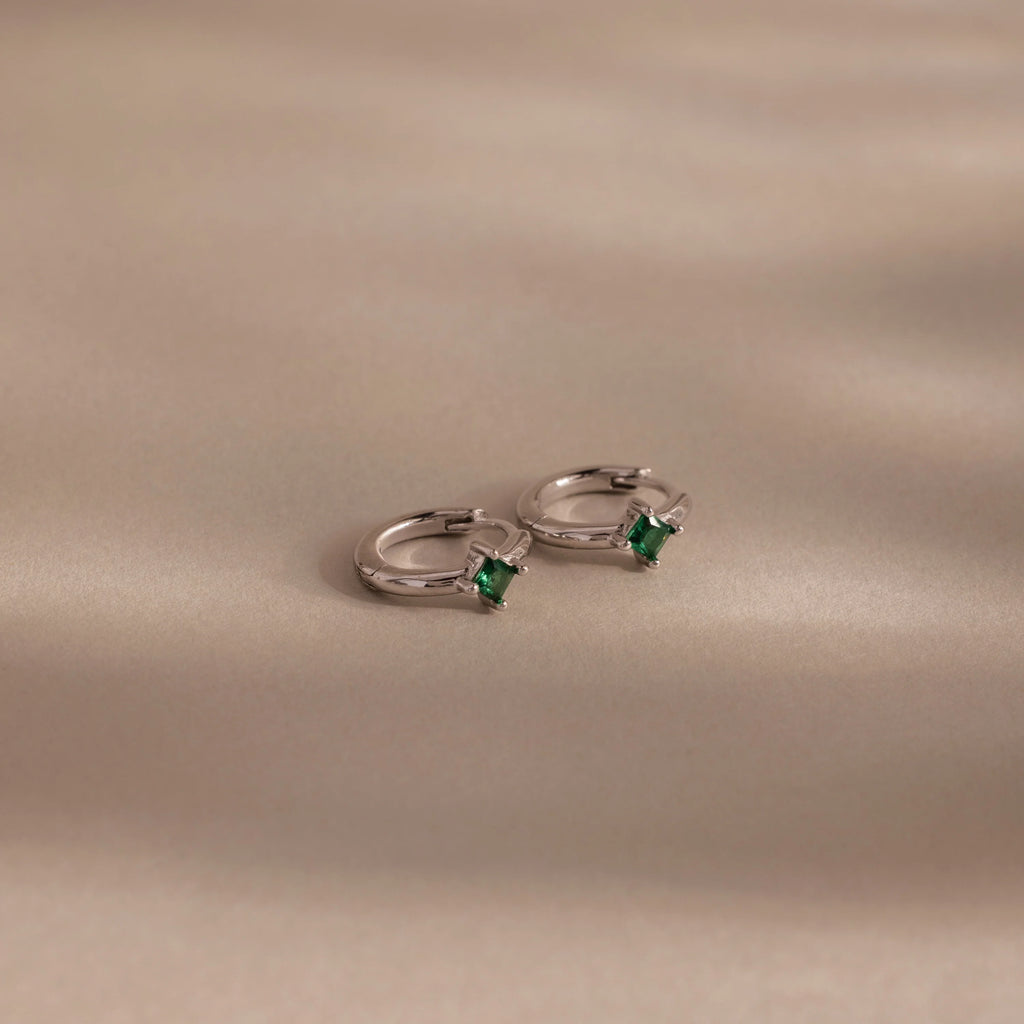 Athena Emerald Huggies Silver 18K Gold Plated