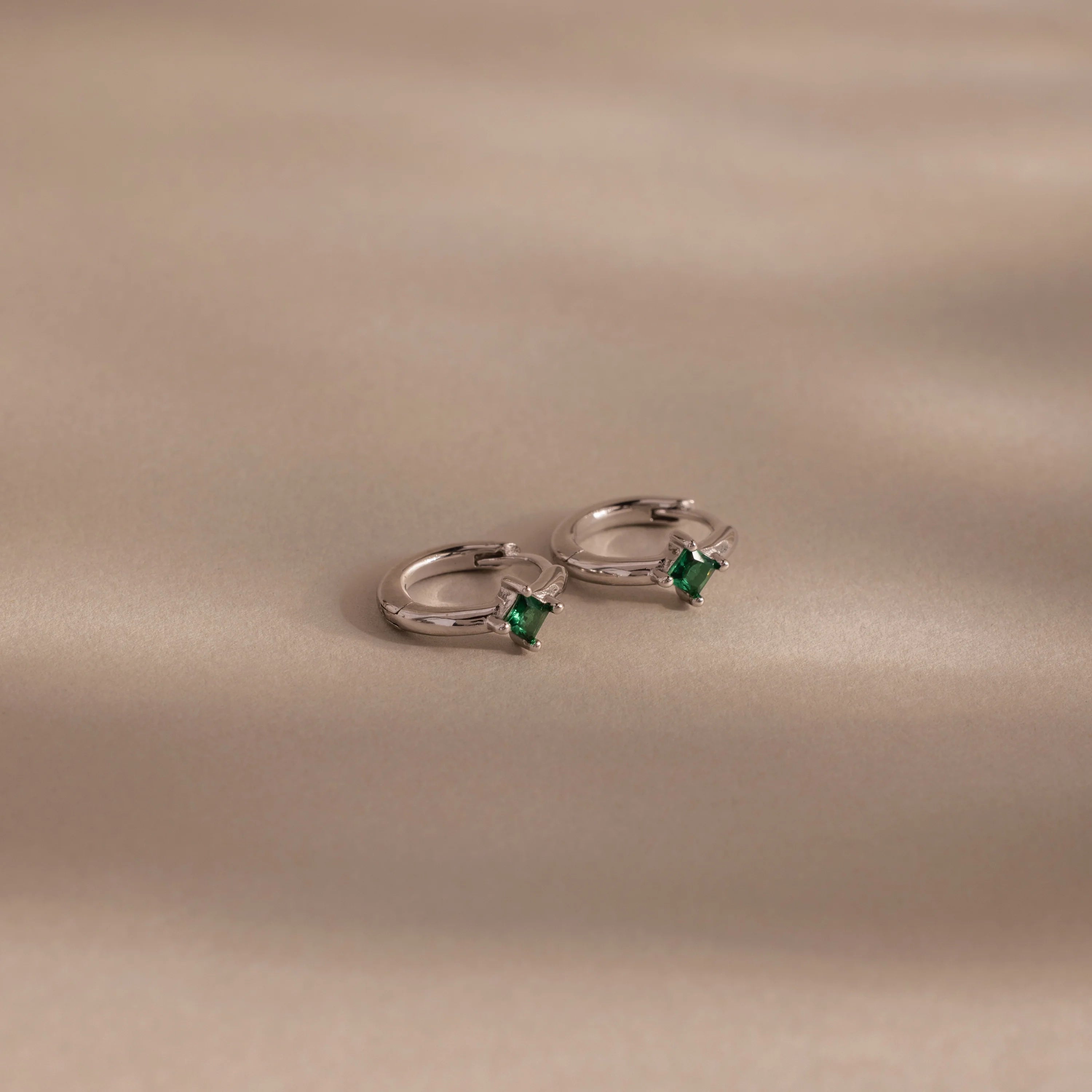 Athena Emerald Huggies Silver 18K Gold Plated