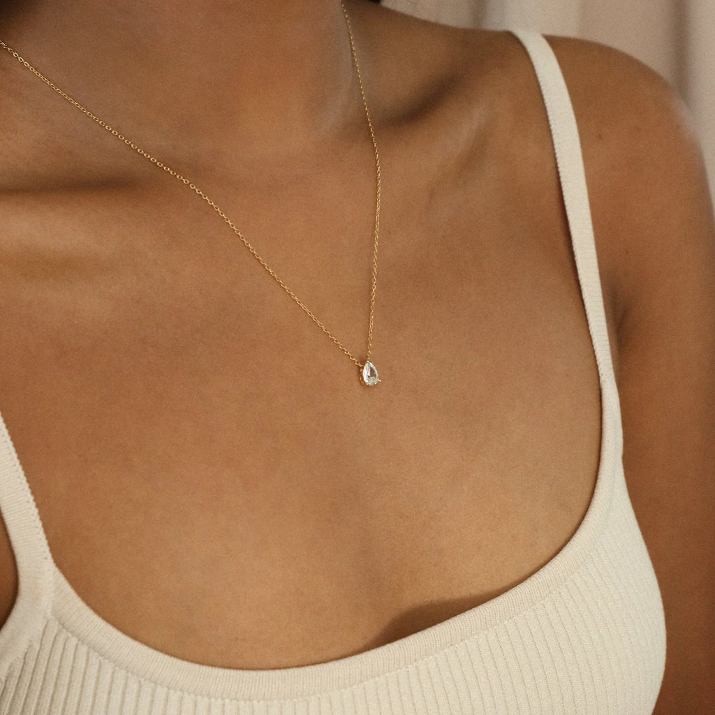 Pear Diamond Necklace Silver 18K Gold Plated