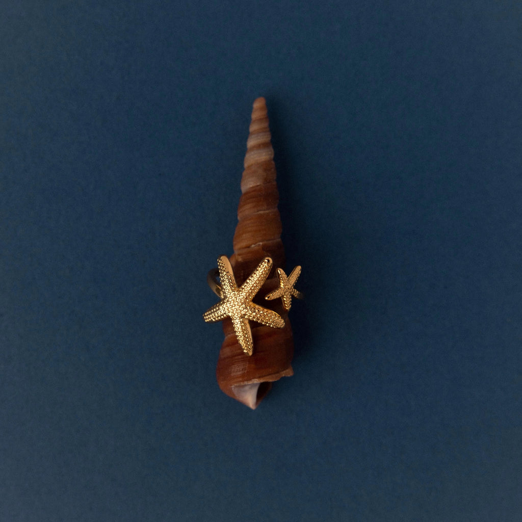 Open Duo Starfish Ring Silver 18K Gold Plated