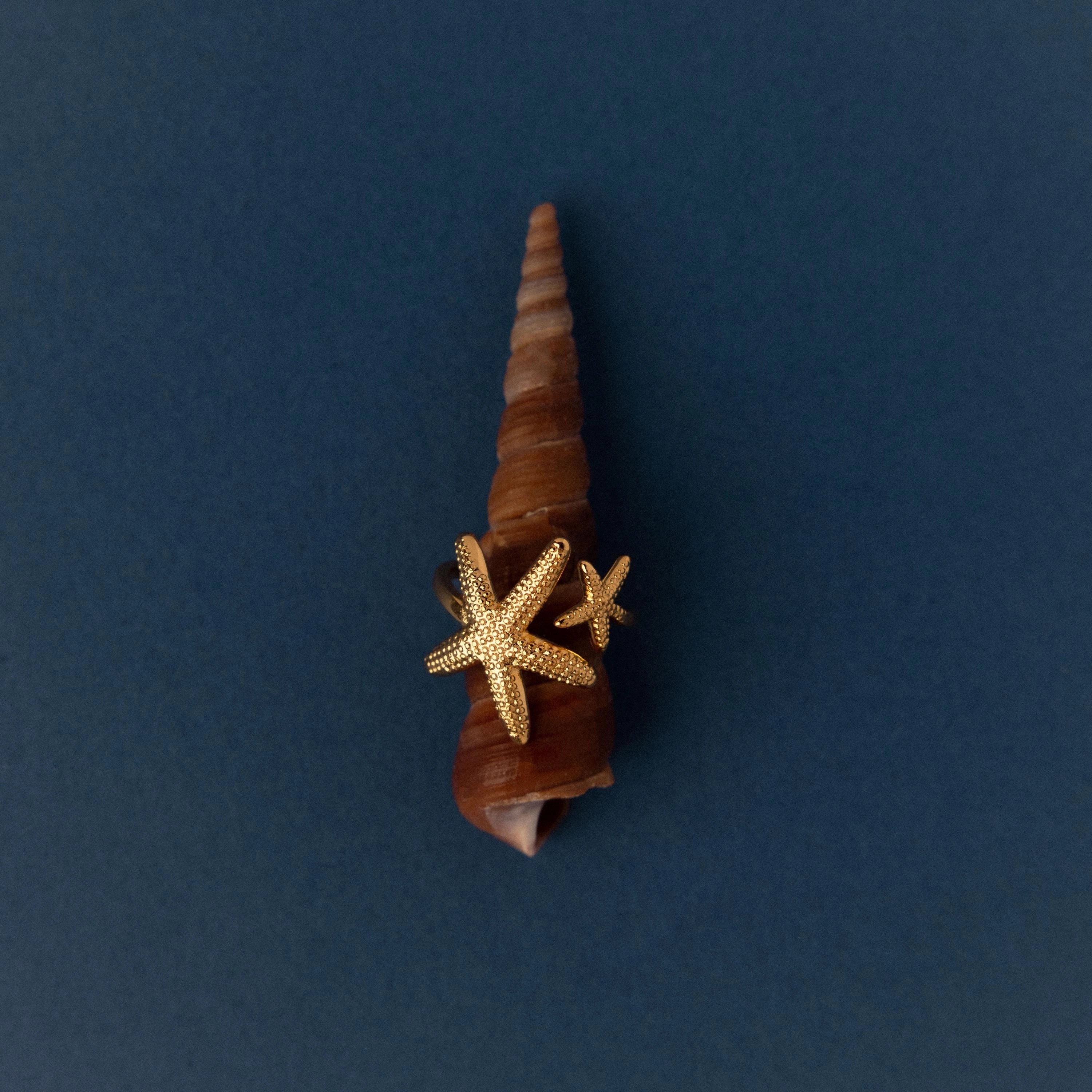 Open Duo Starfish Ring Silver 18K Gold Plated