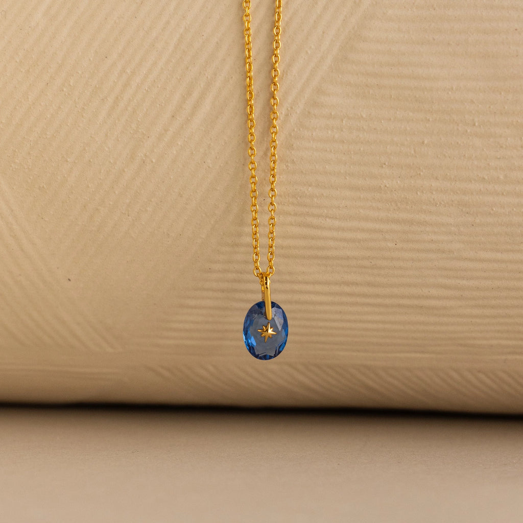 North Star Birthstone Signet Charm Necklace Silver 18K Gold Plated