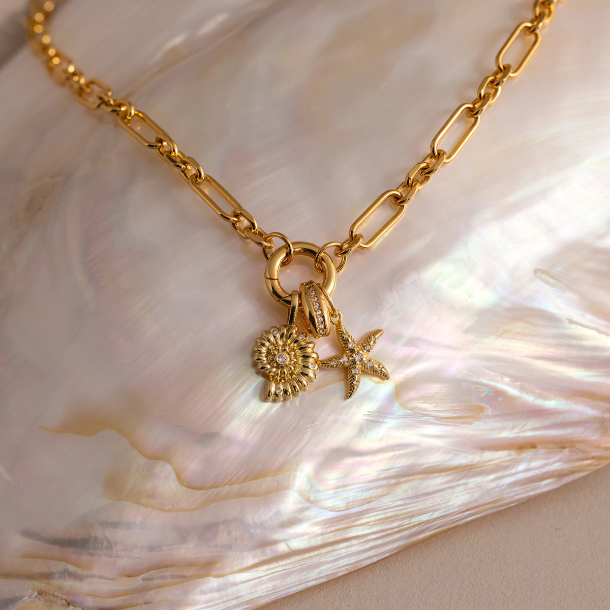 Rolo Circle Figaro Necklace Silver 18K Gold Plated