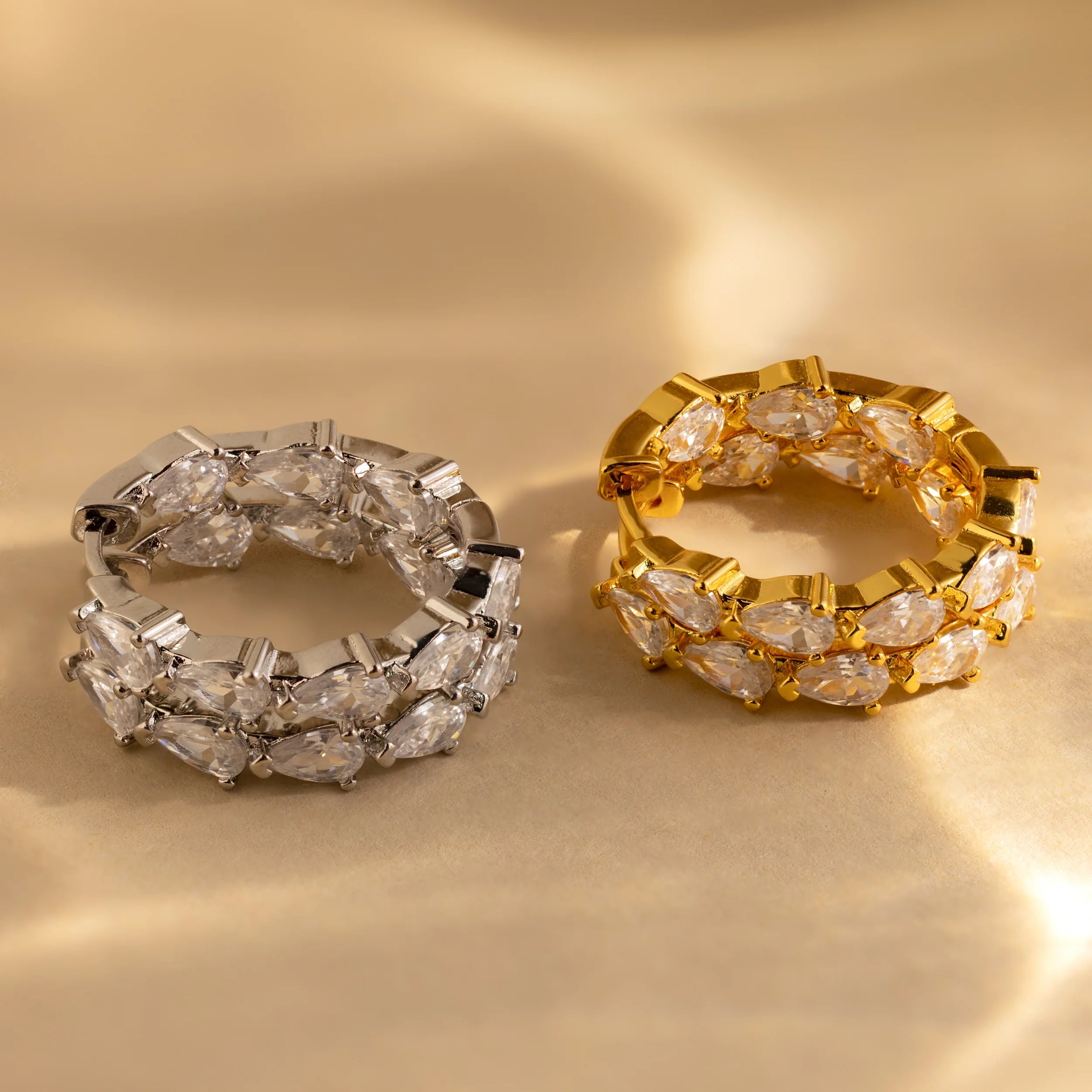 Pear Diamond Inside Out Hoops Silver 18K Gold Plated