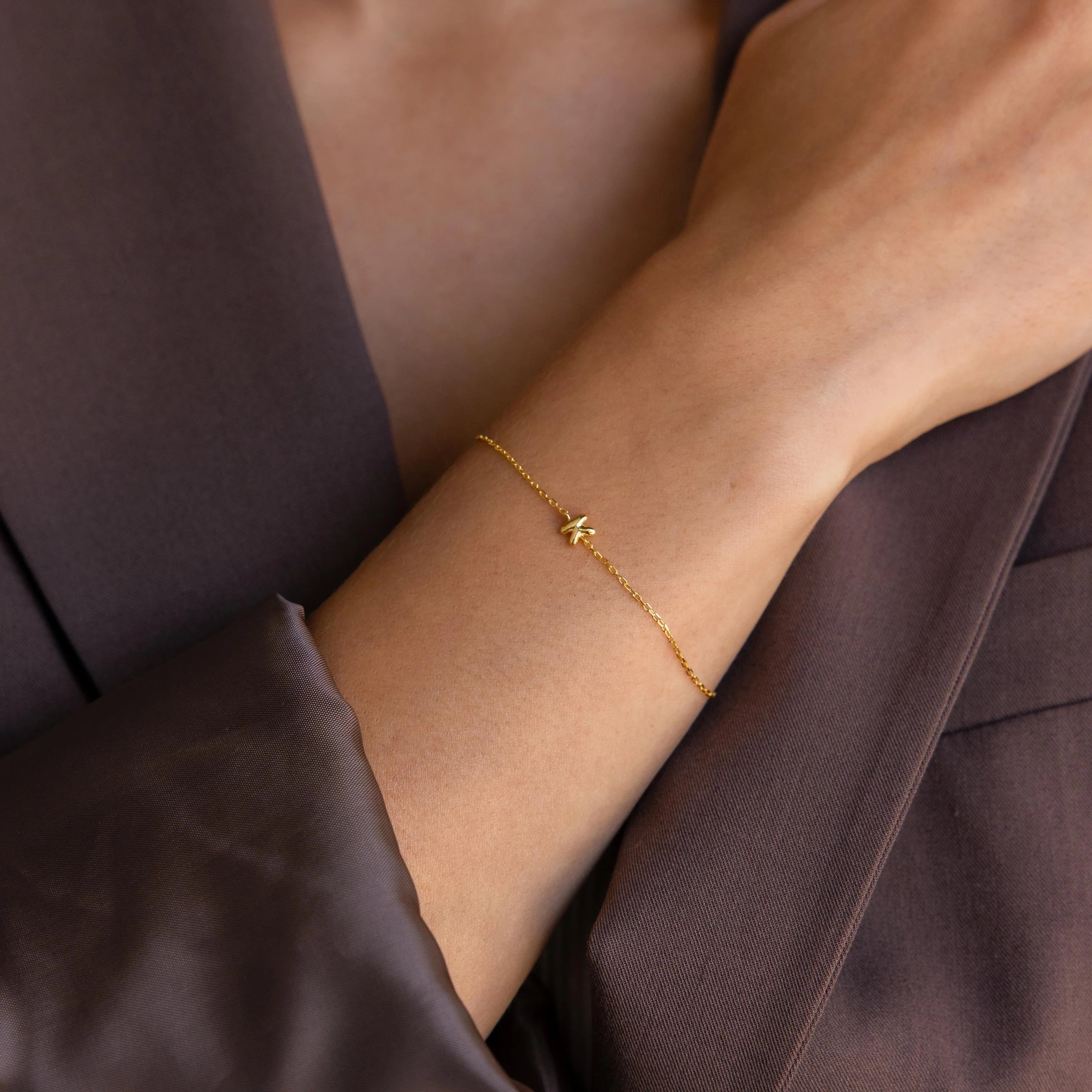 Bubble Initial Bracelet Silver 18K Gold Plated