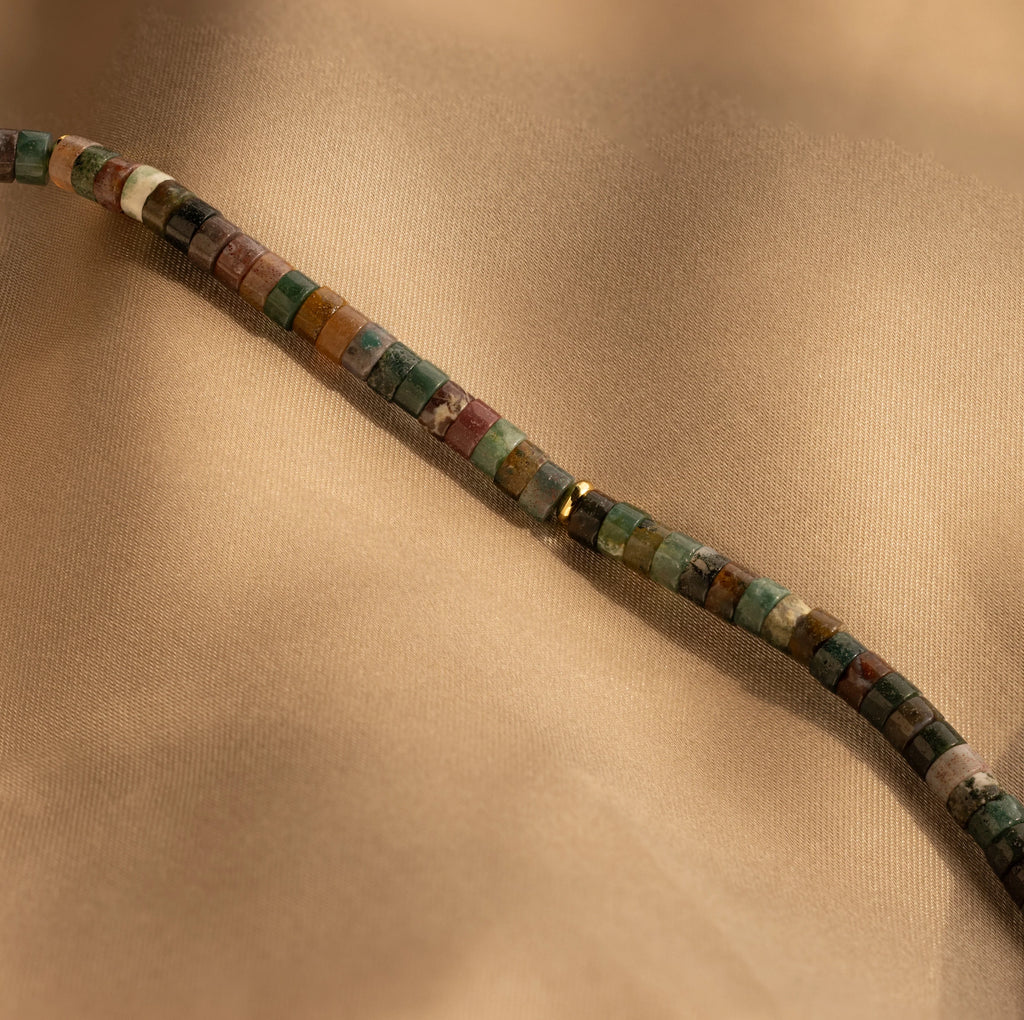 Moss Agate Beaded Necklace Silver 18K Gold Plated
