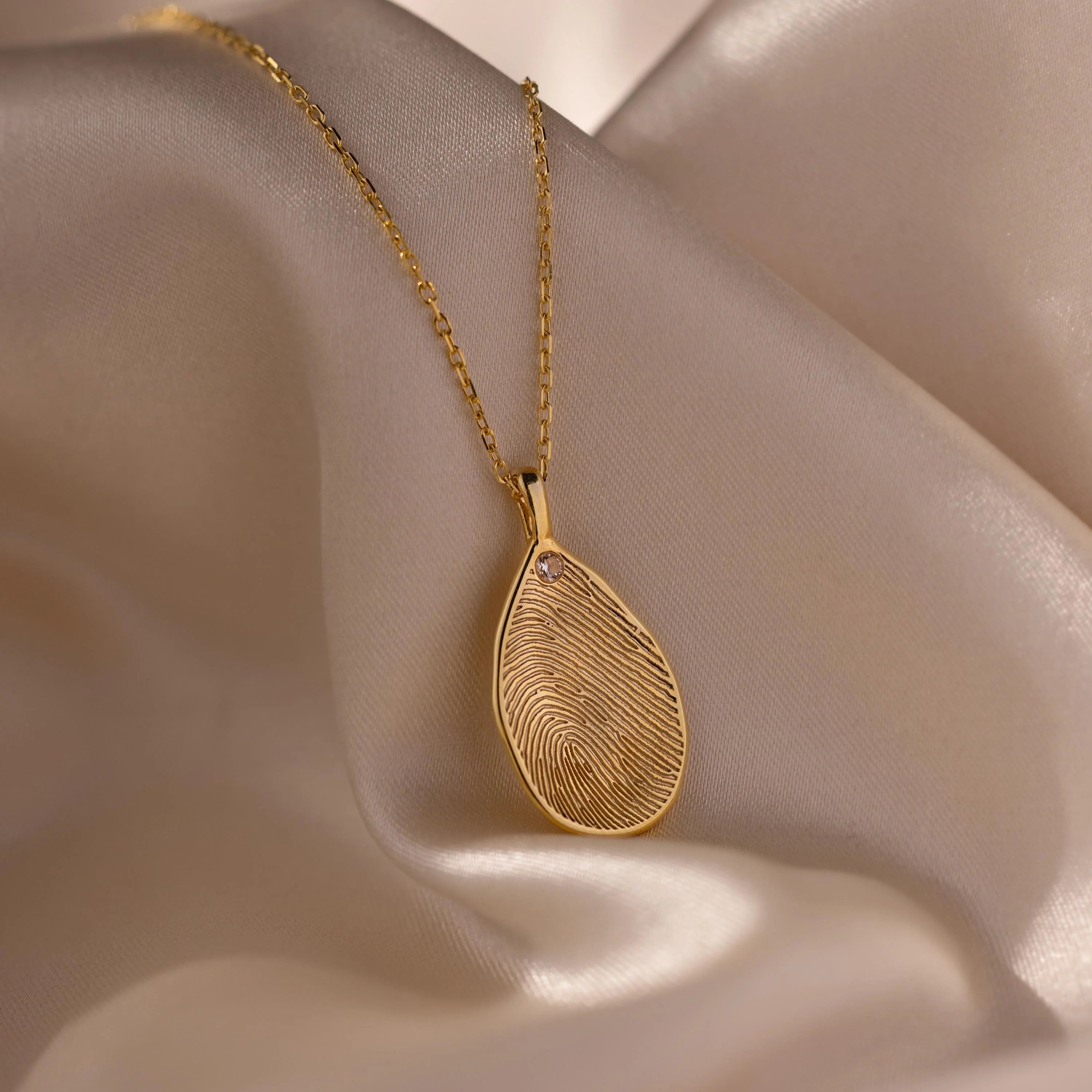 Fingerprint Birthstone Teardrop Necklace Silver 18K Gold Plated