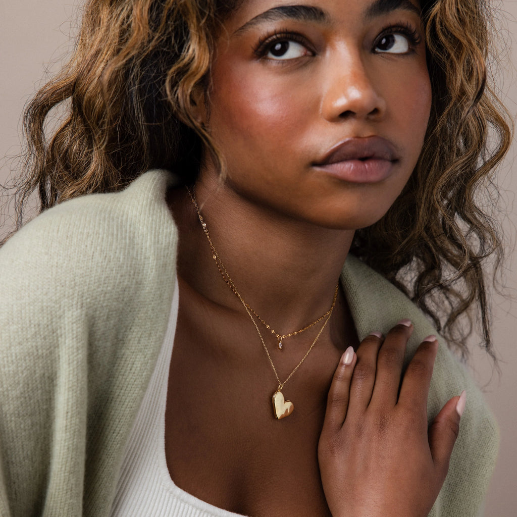 Organic Heart Locket Necklace Silver 18K Gold Plated
