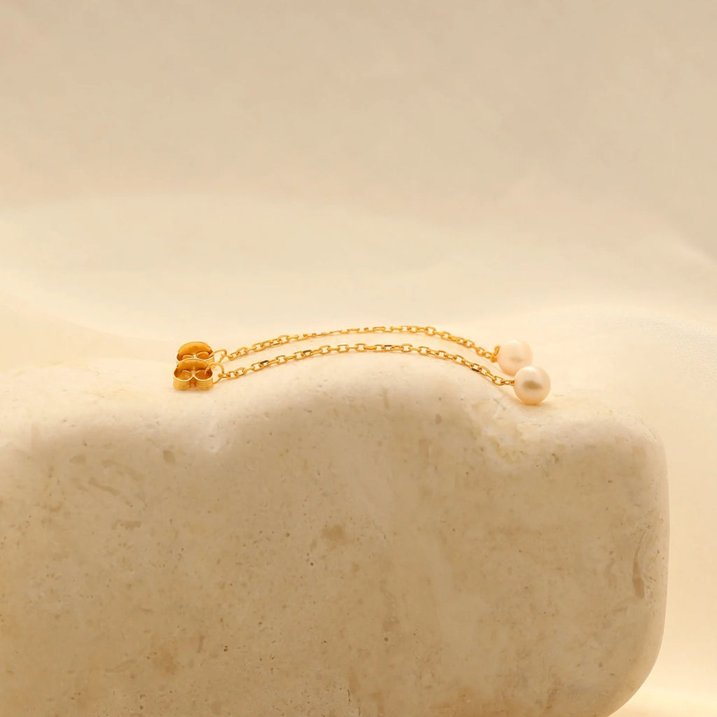 Pearl Chain Studs Silver 18K Gold Plated