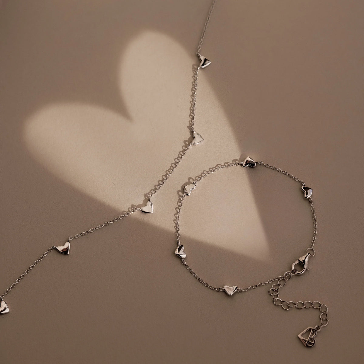 Heart Station Bracelet Silver 18K Gold Plated