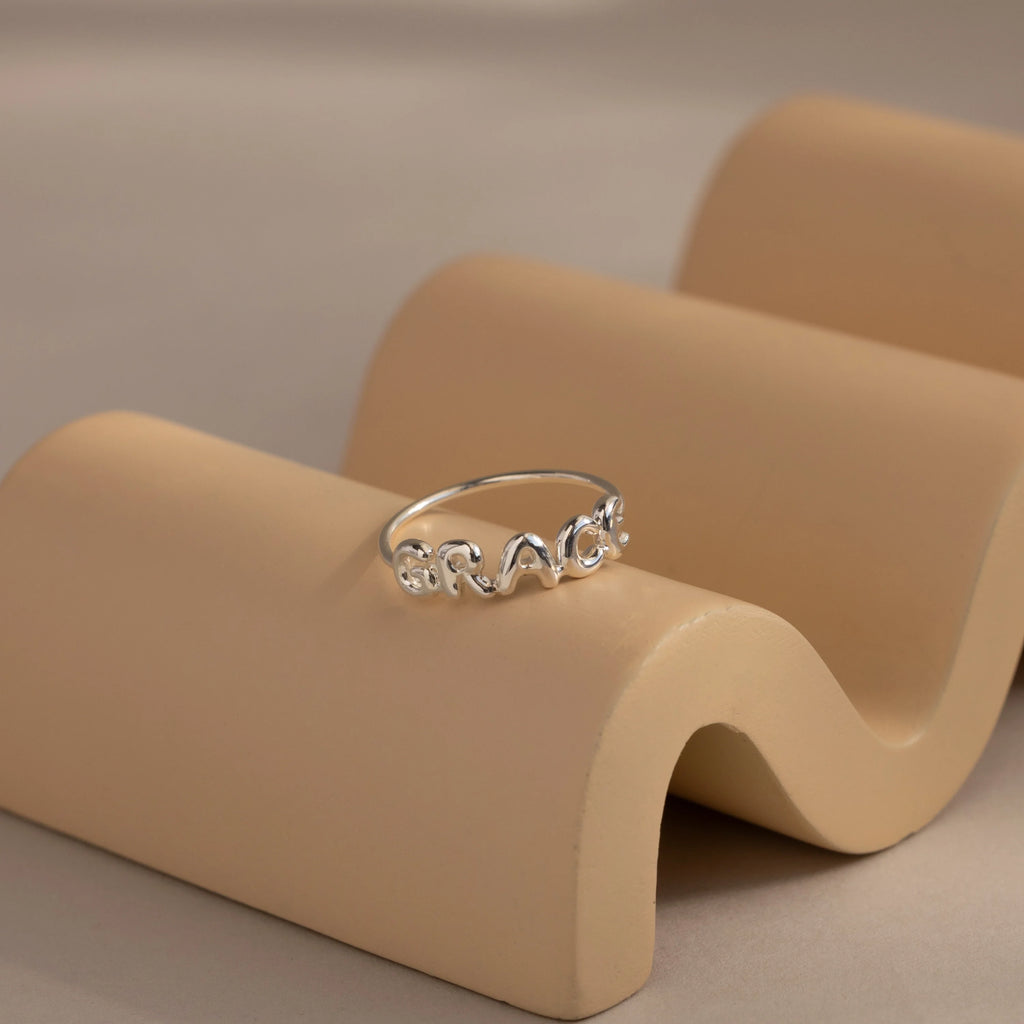 Bubble Name Ring Silver 18K Gold Plated