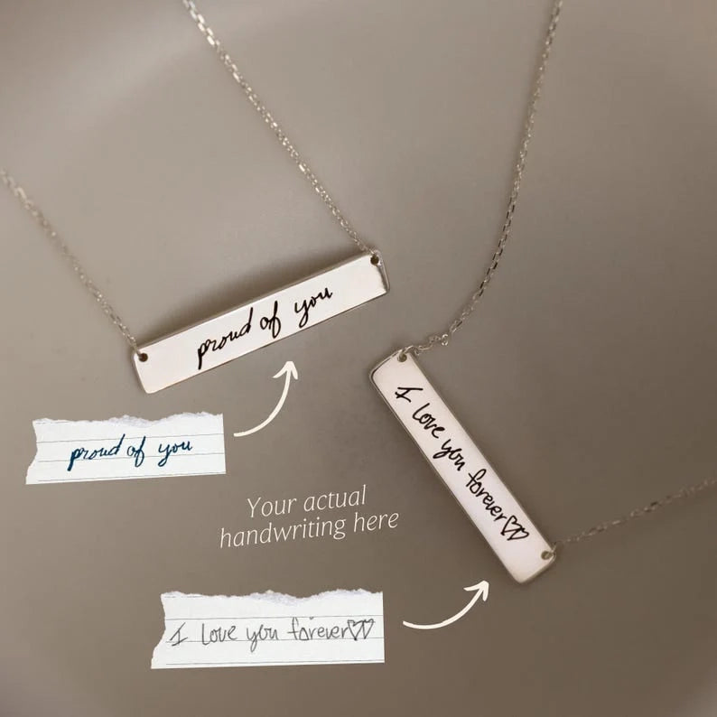 Handwriting Bar Necklace Silver 18K Gold Plated
