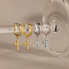 Opal Cross Huggies Silver 18K Gold Plated