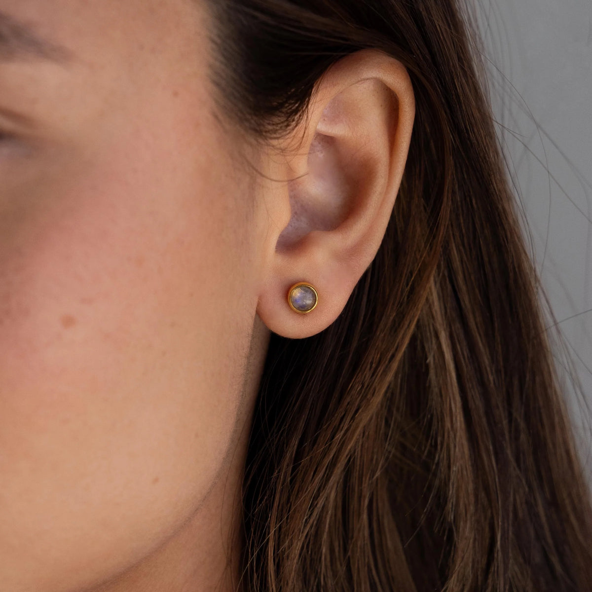 Moonstone Bezel Studs Silver 18K Gold Plated