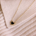 Pave Diamonds Onyx Heart Necklace Silver 18K Gold Plated