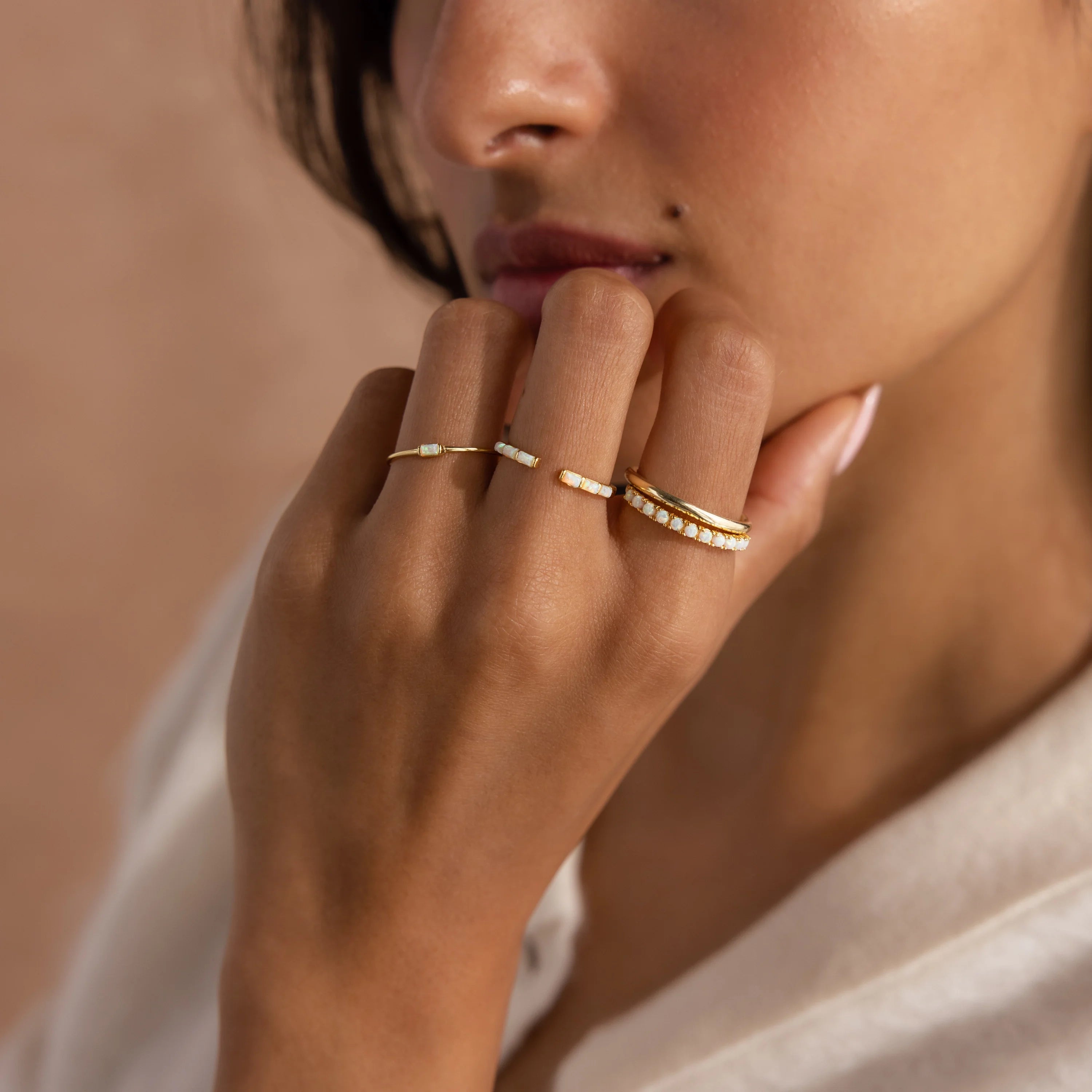Baguette Opal Ring Set Silver 18K Gold Plated