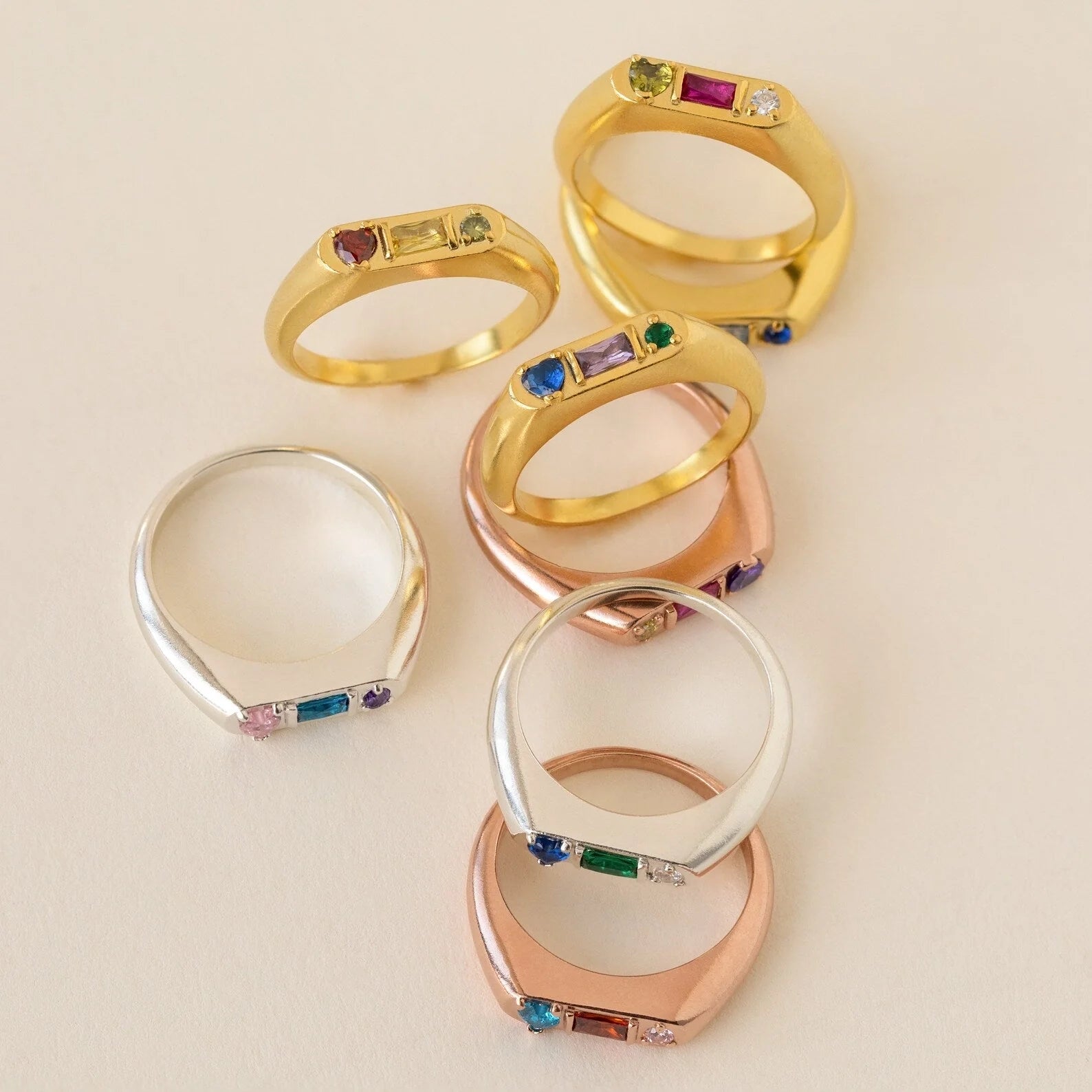 Tri-Gemstone Birthstone Signet Ring