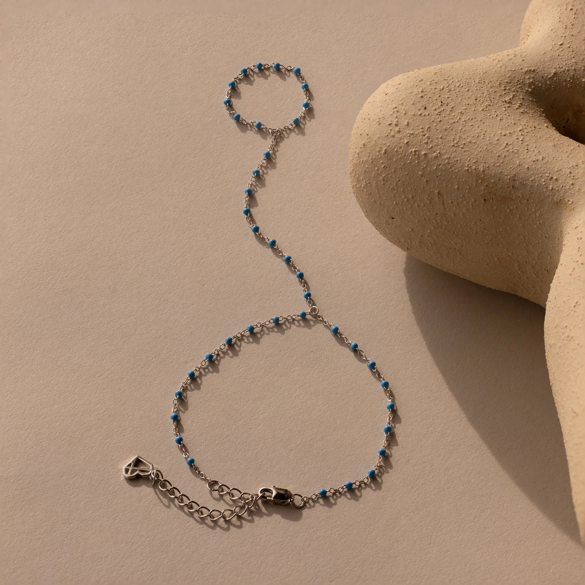 Ocean Beaded Hand Chain Bracelet Silver 18K Gold Plated
