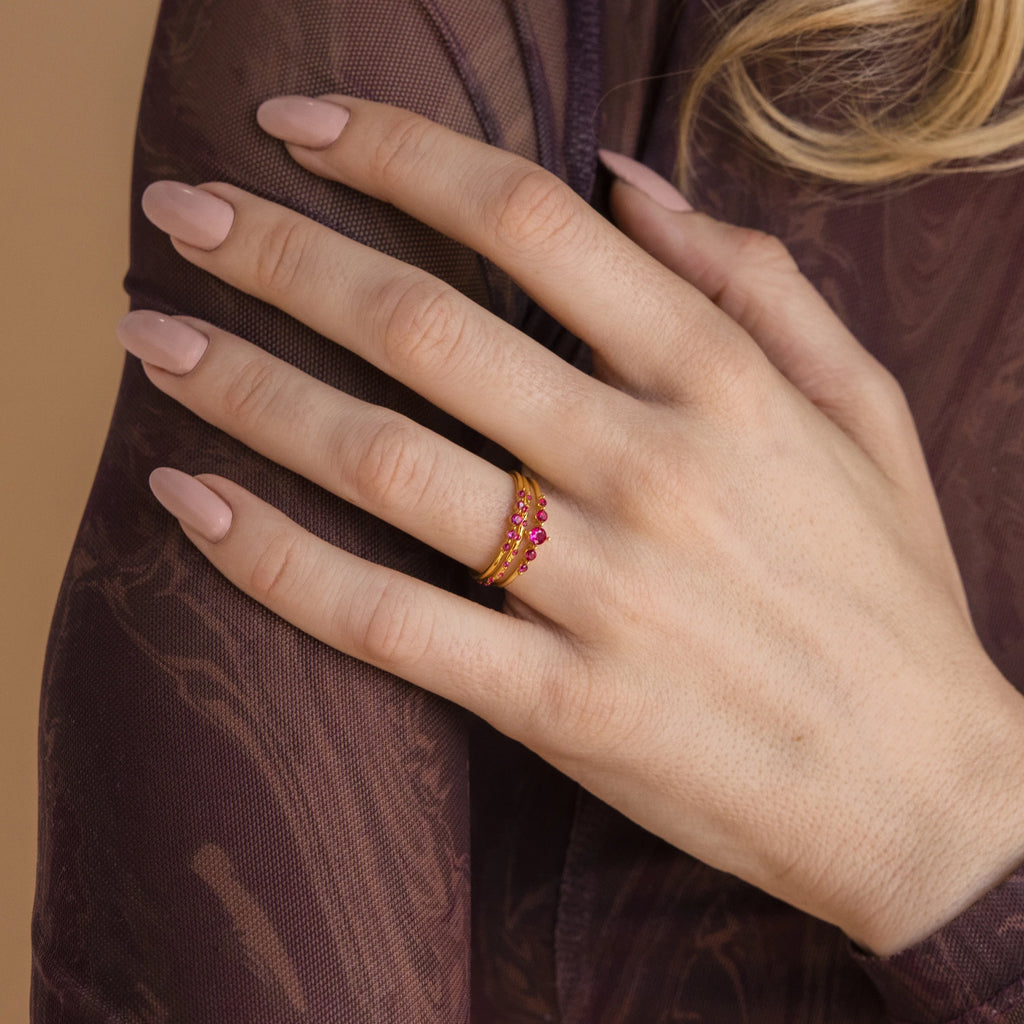 Lace Birthstone Ring Set Silver 18K Gold Plated