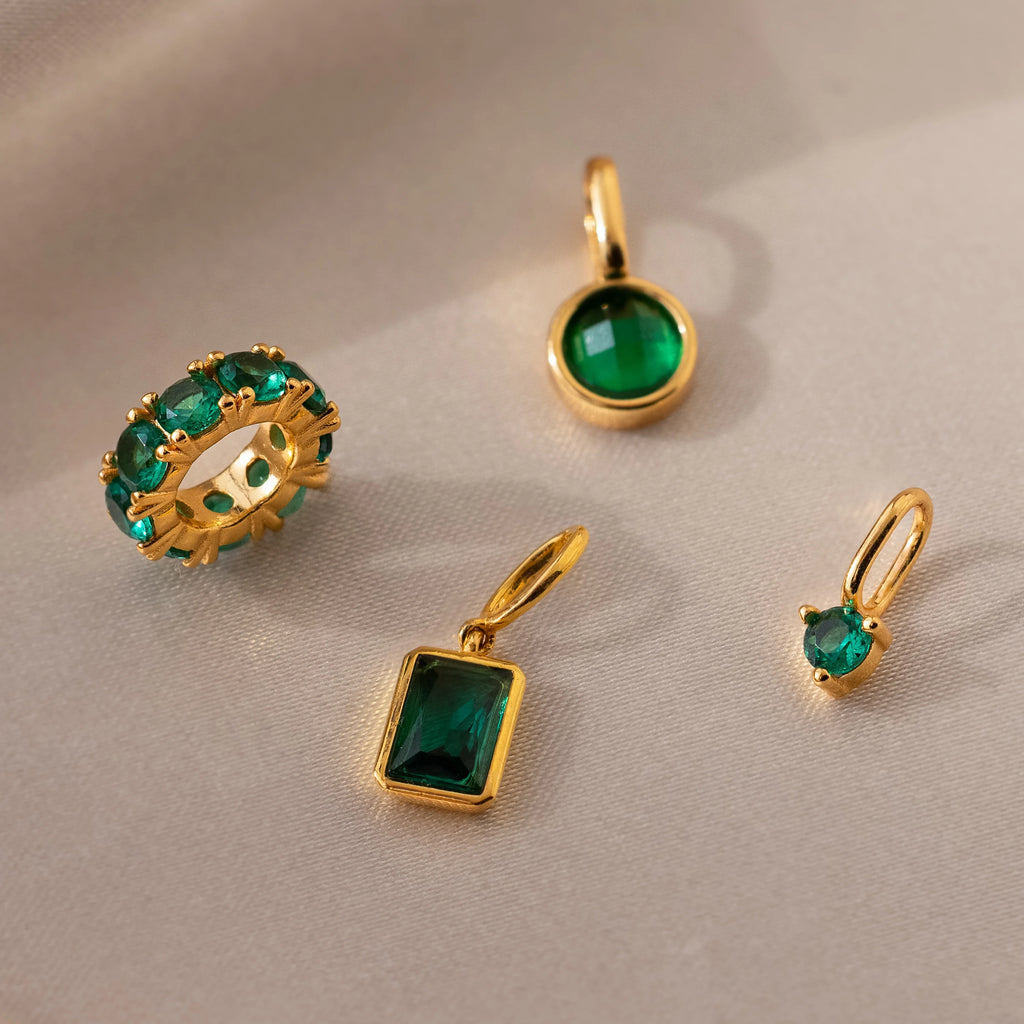 Emerald Cut Emerald Charm Silver 18K Gold Plated