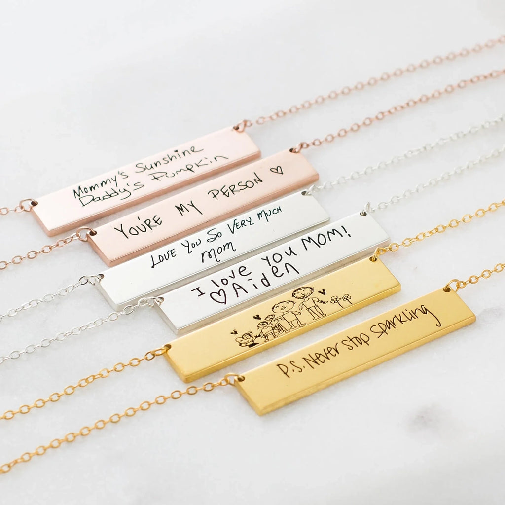 Handwriting Bar Necklace Silver 18K Gold Plated