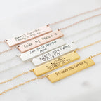 Handwriting Bar Necklace Silver 18K Gold Plated