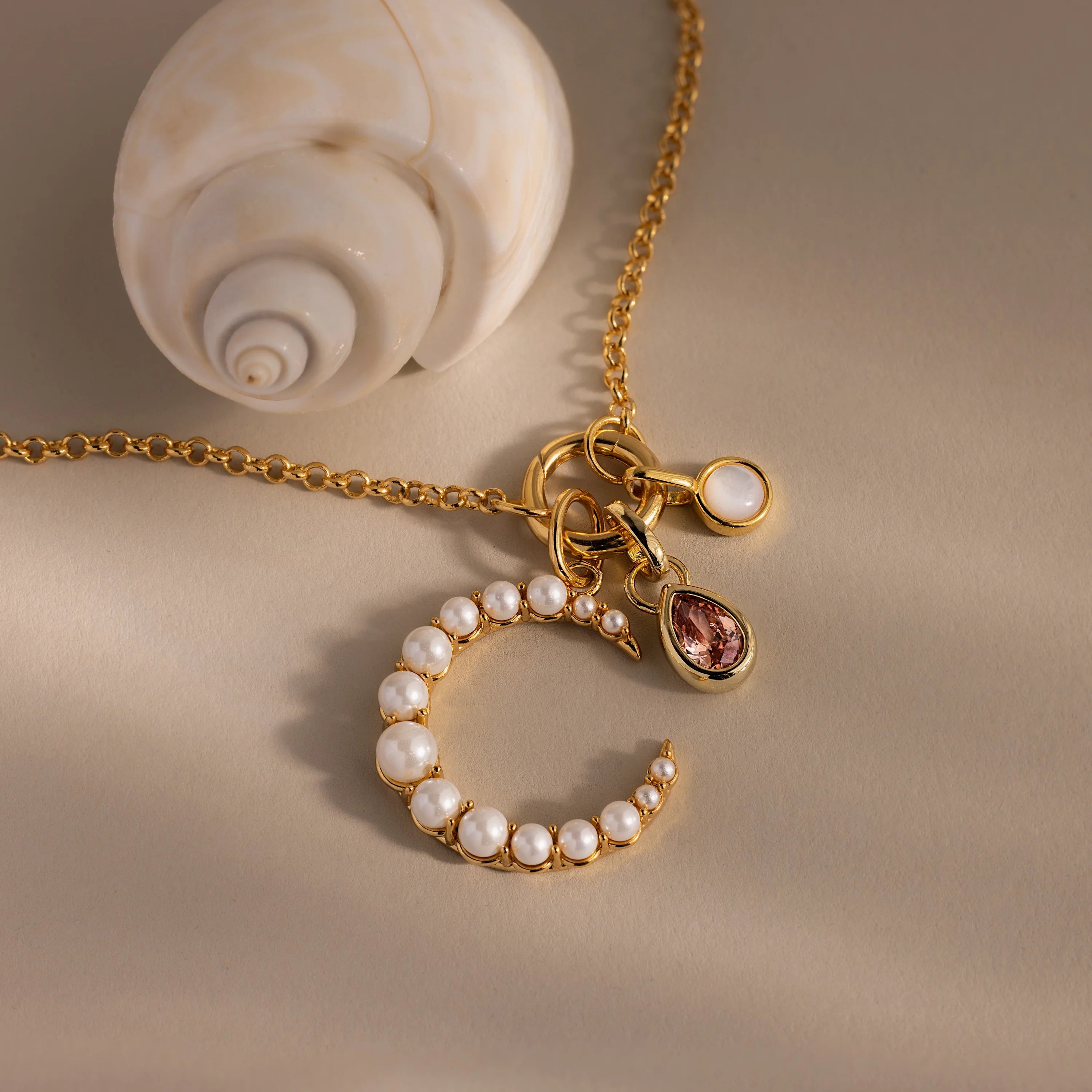 Pearl Moon Charm Silver 18K Gold Plated