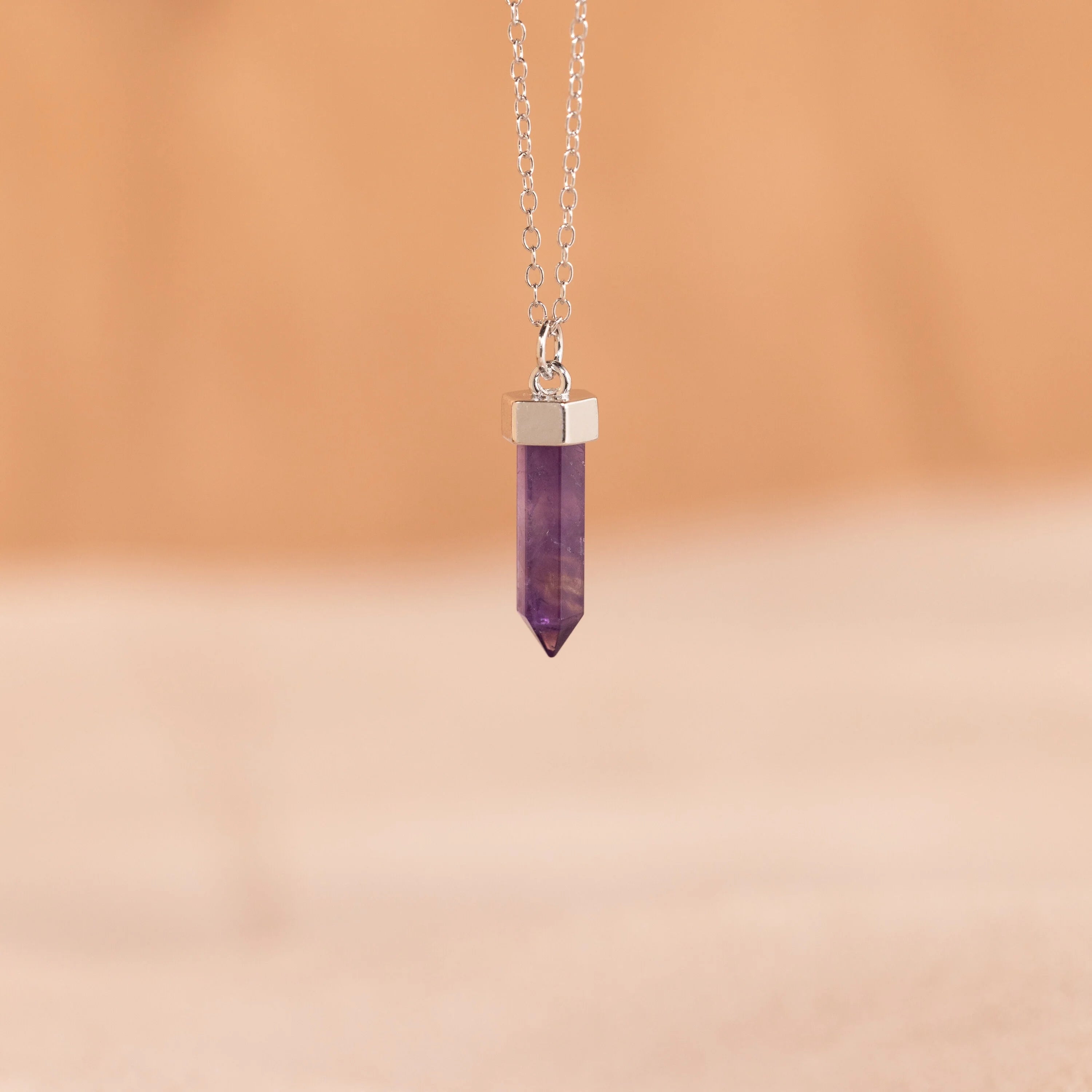 Amethyst Quartz Necklace Silver 18K Gold Plated