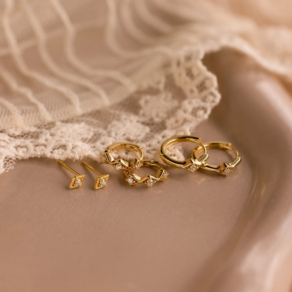 Ericka Diamond Tennis Huggies Silver 18K Gold Plated