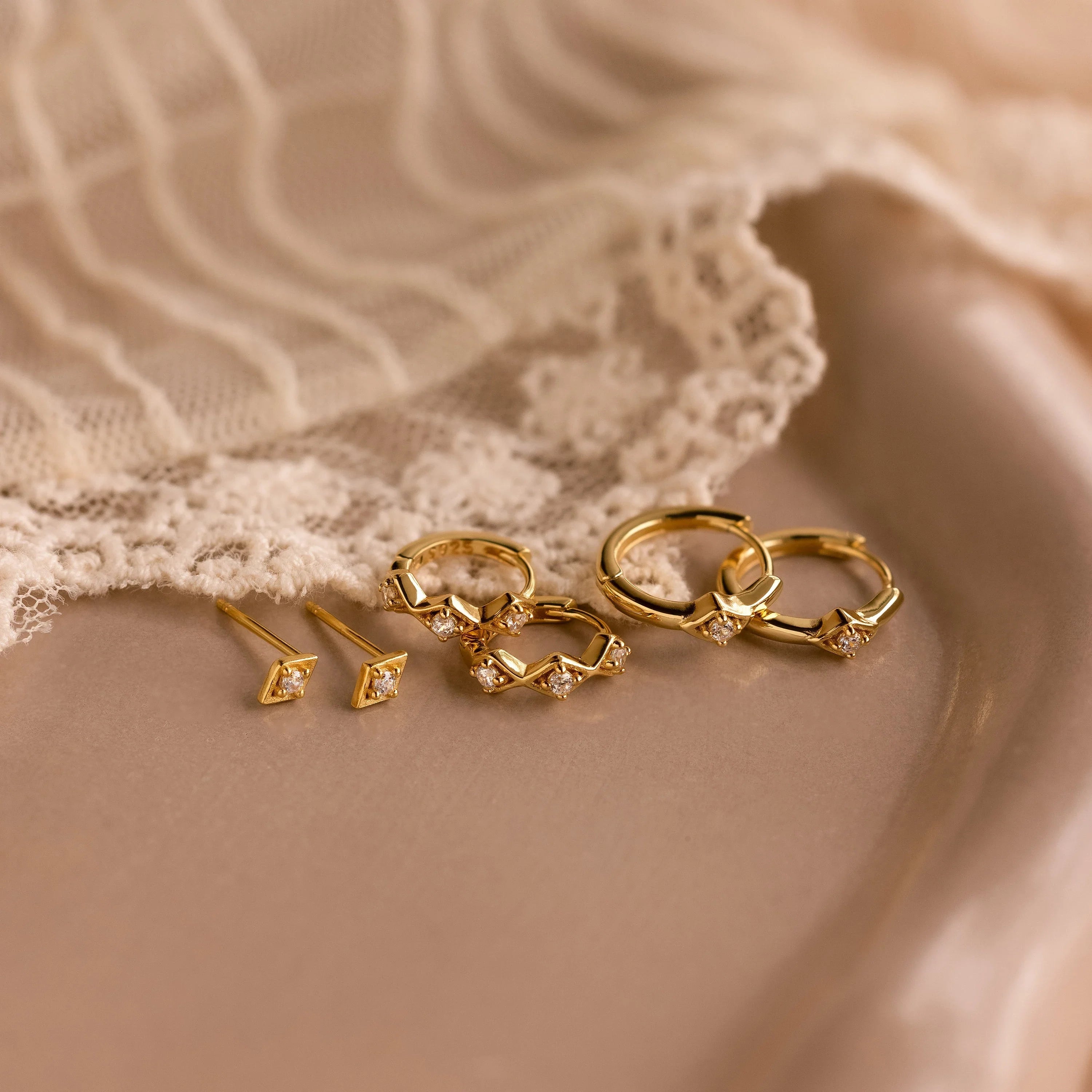 Ericka Diamond Tennis Huggies Silver 18K Gold Plated