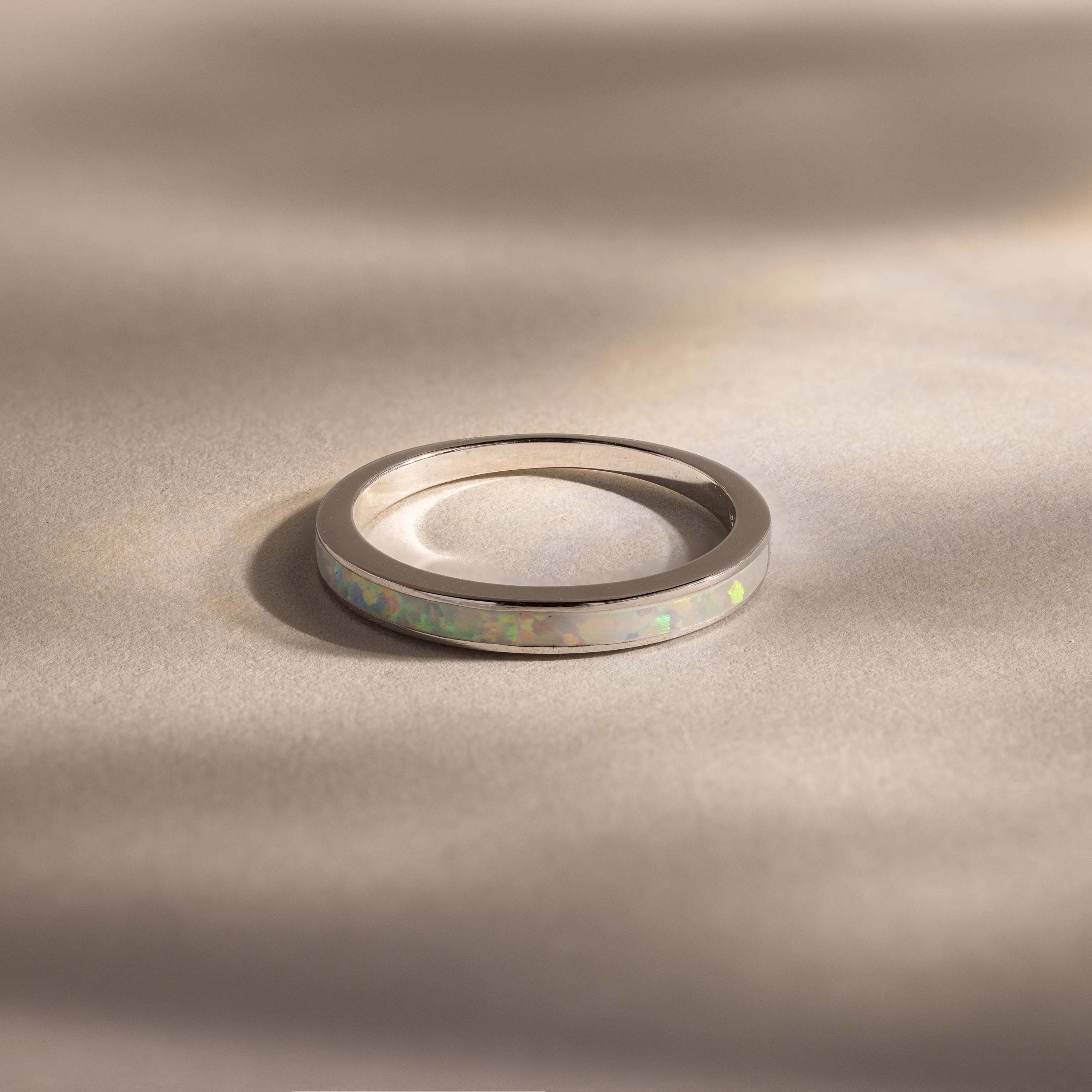 White Opal Inlay Band Silver 18K Gold Plated