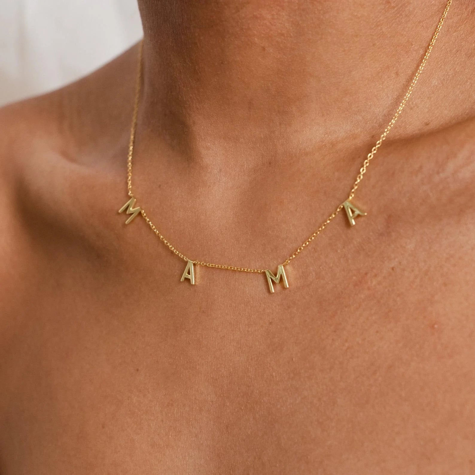 Mama Letter Necklace Silver 18K Gold Plated