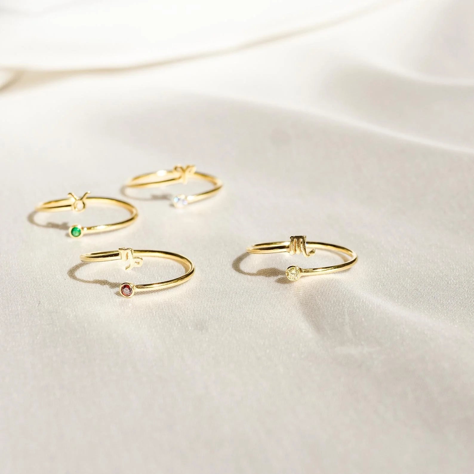 Zodiac Birthstone Ring Silver 18K Gold Plated