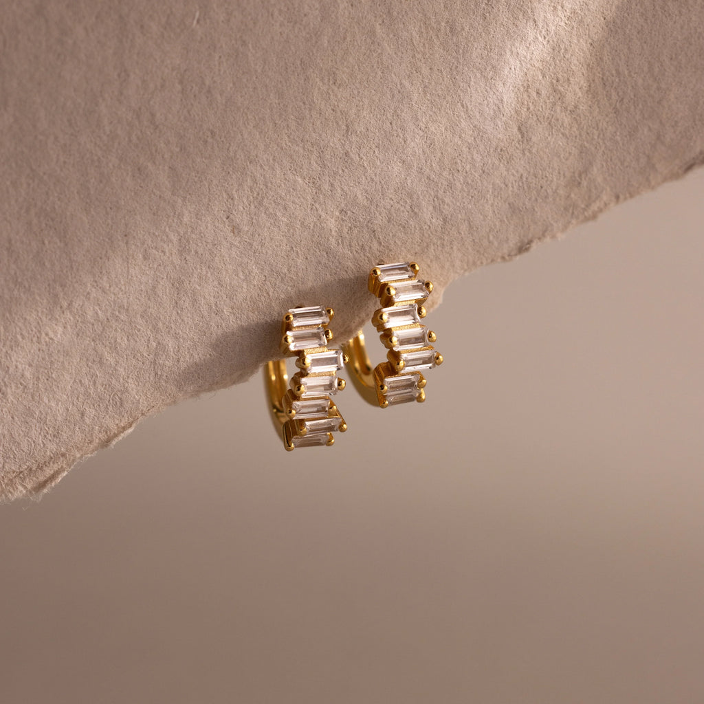 Staggered Baguette Birthstone Huggies Silver 18K Gold Plated