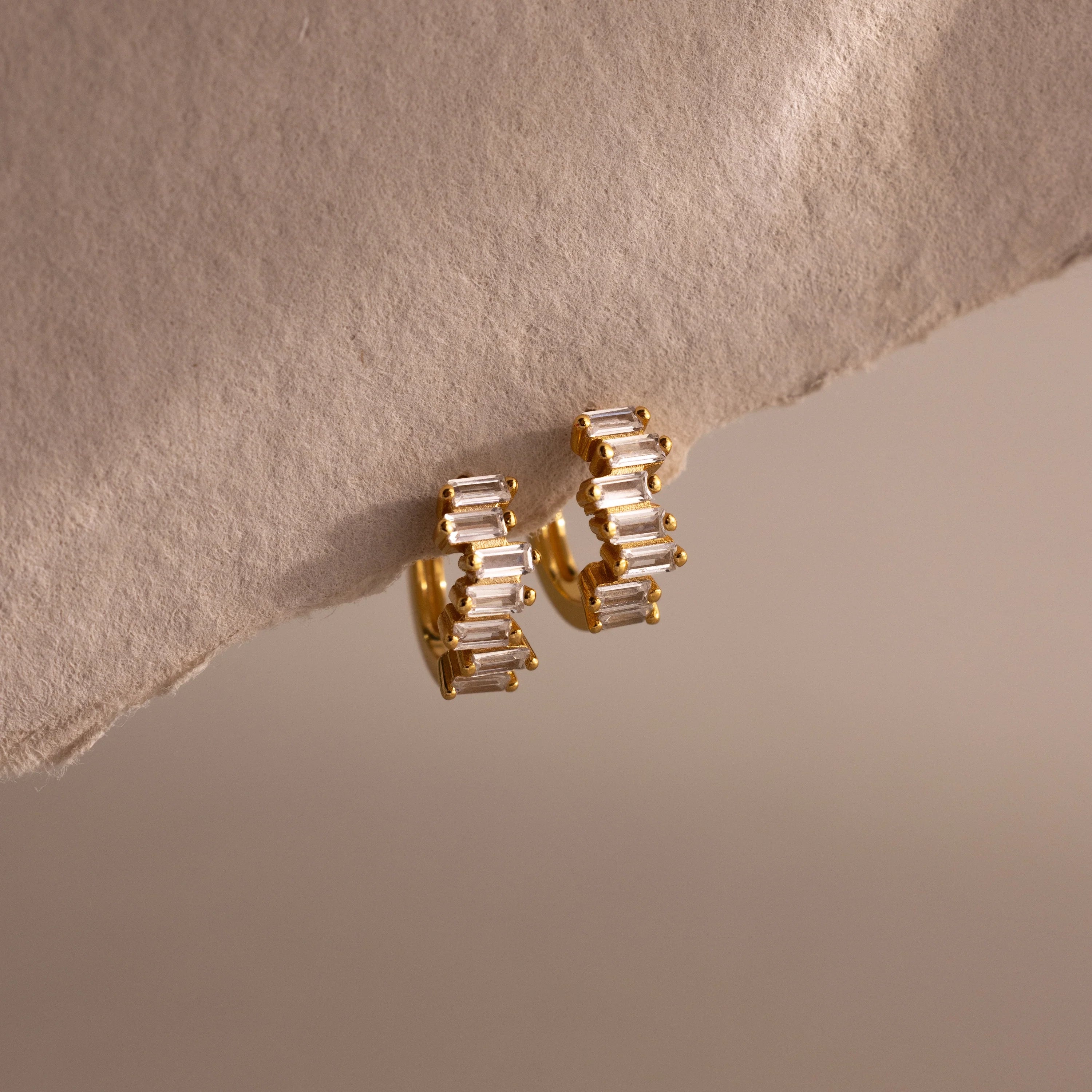 Staggered Baguette Birthstone Huggies Silver 18K Gold Plated