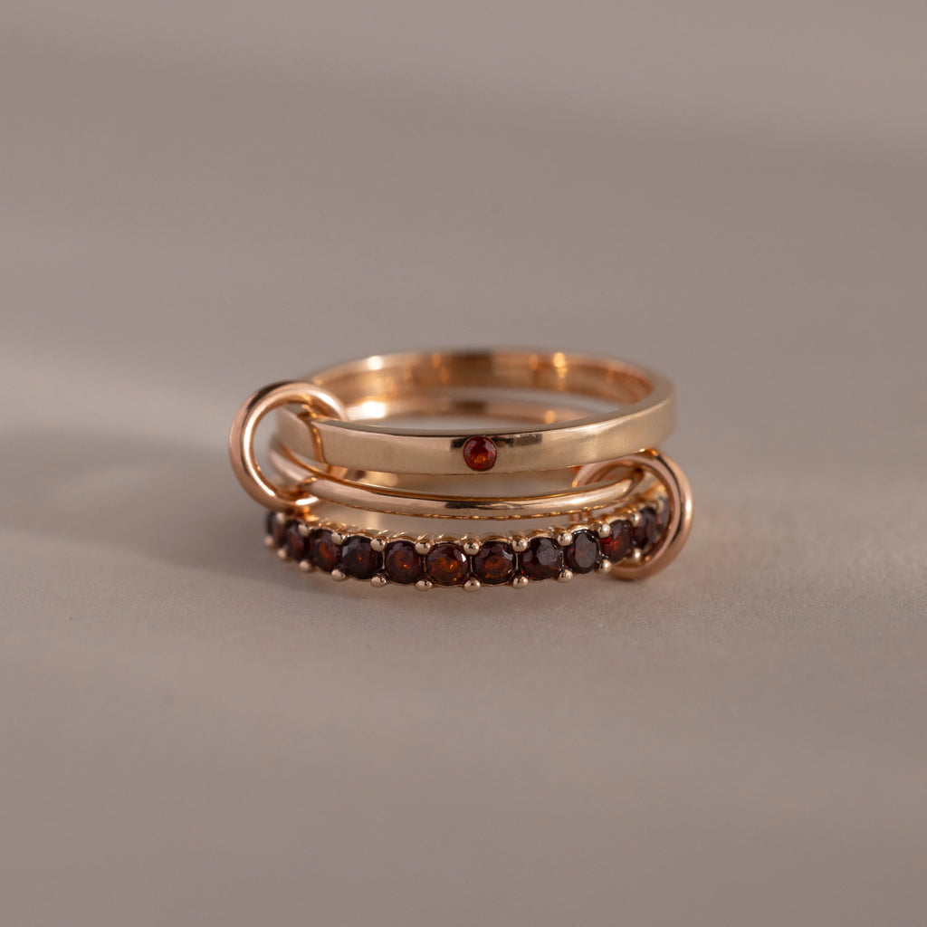 Triple Linked Garnet Eternity Band Ring Silver 18K Gold Plated