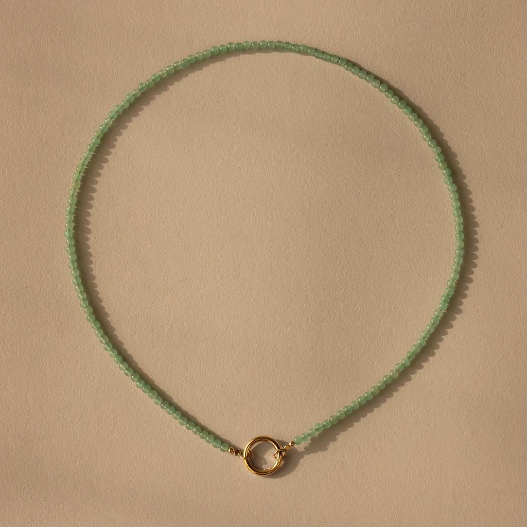 Beaded Jade Charm Necklace Silver 18K Gold Plated